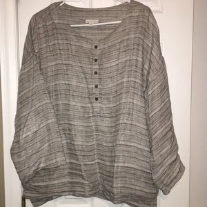 J Jill Pure Linen Black and Gray Button Down Henle